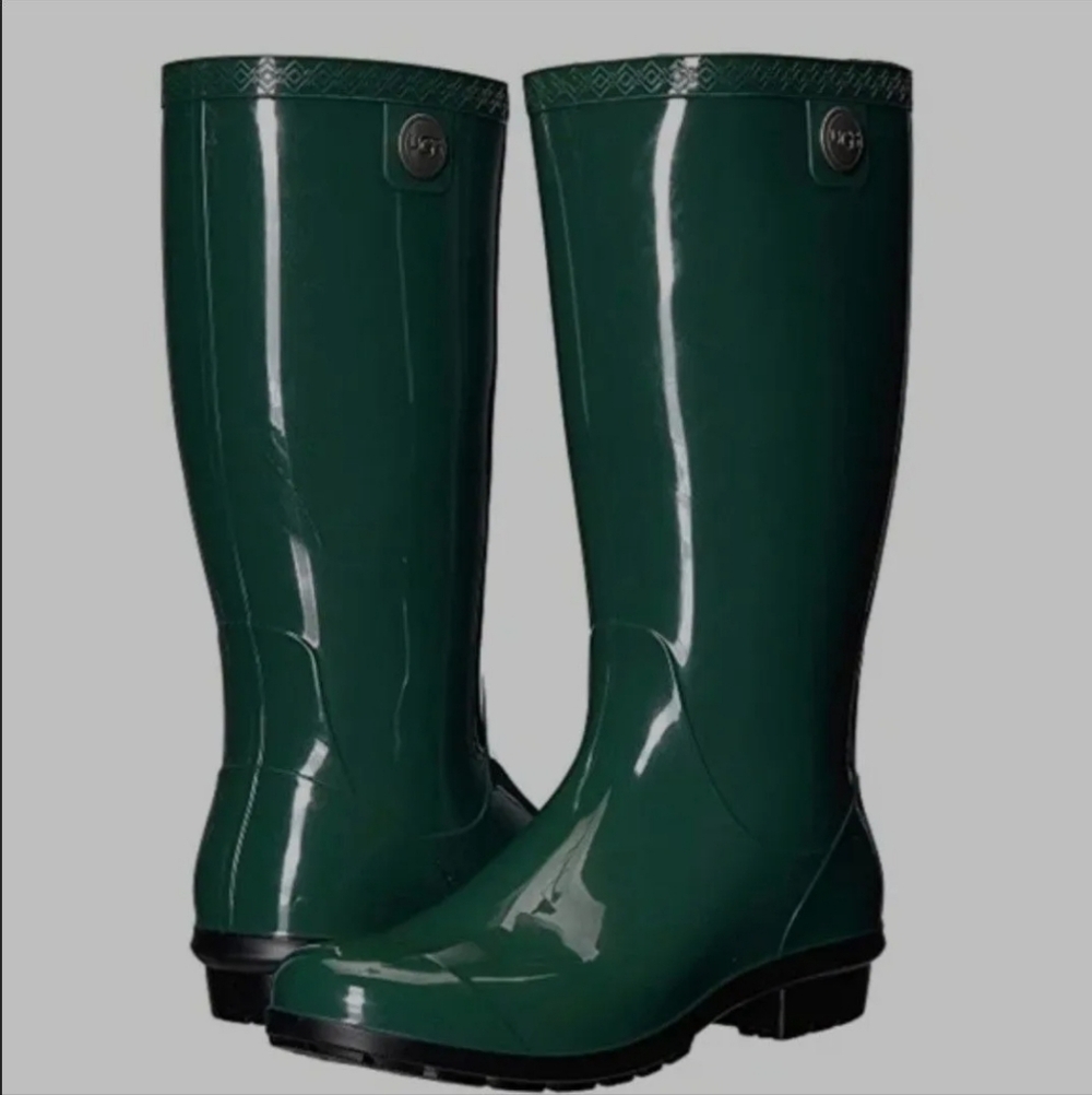 UGG Glossy Forest Green Tall Rain Boots